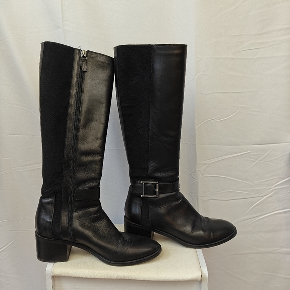Aquatalia Jessa Black Leather Riding Boot Black Leather Stretch  Boot Size 8 - Picture 4 of 13